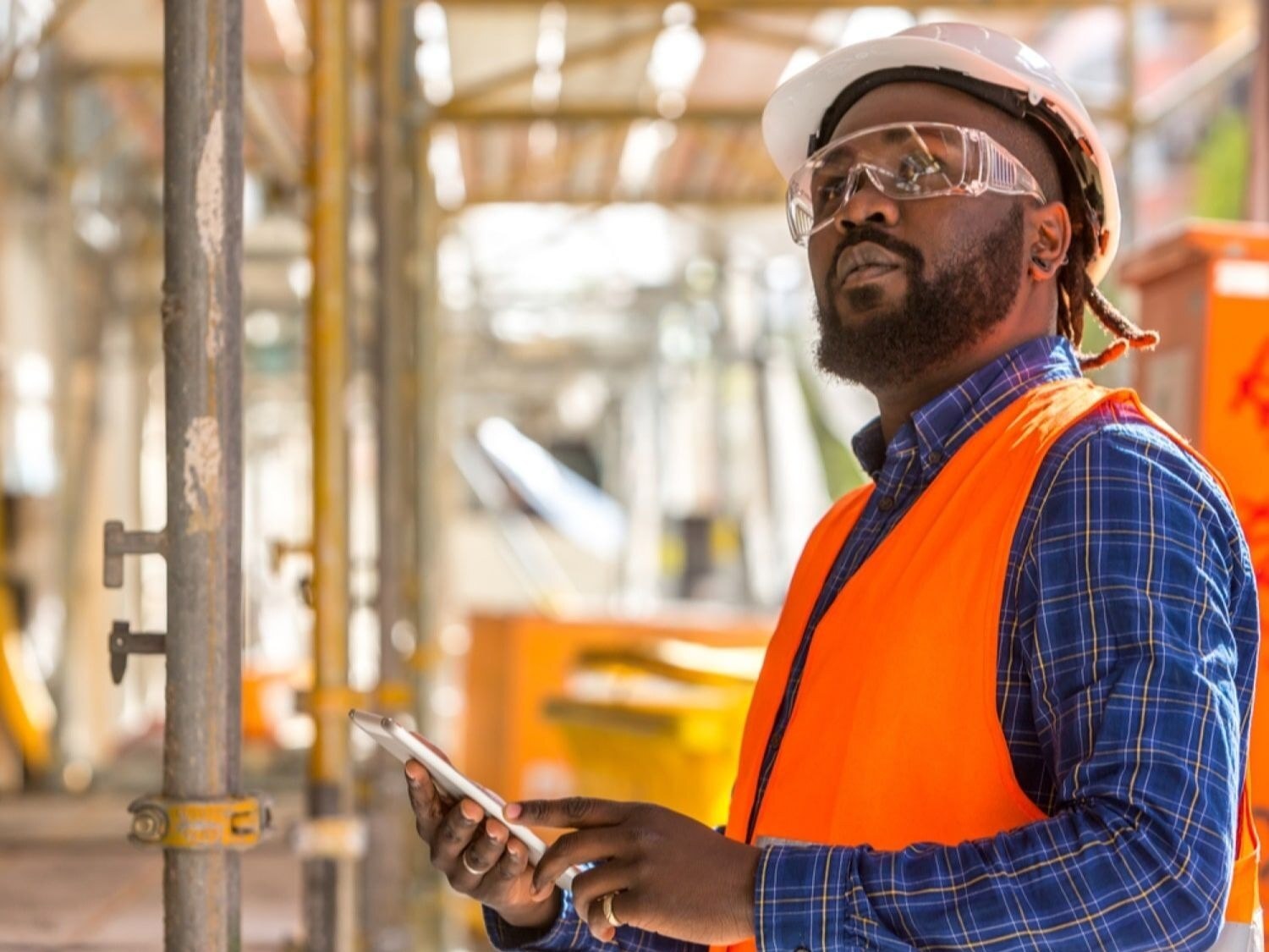 previous jobseeker on construction site looking up